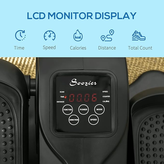 Soozier Under Desk Elliptical Exercise Machine, Mini Rehabilitation Bike, Powered Ellipse Leg Exerciser with Adjustable Speed, Remote & LCD Display for Home & Office