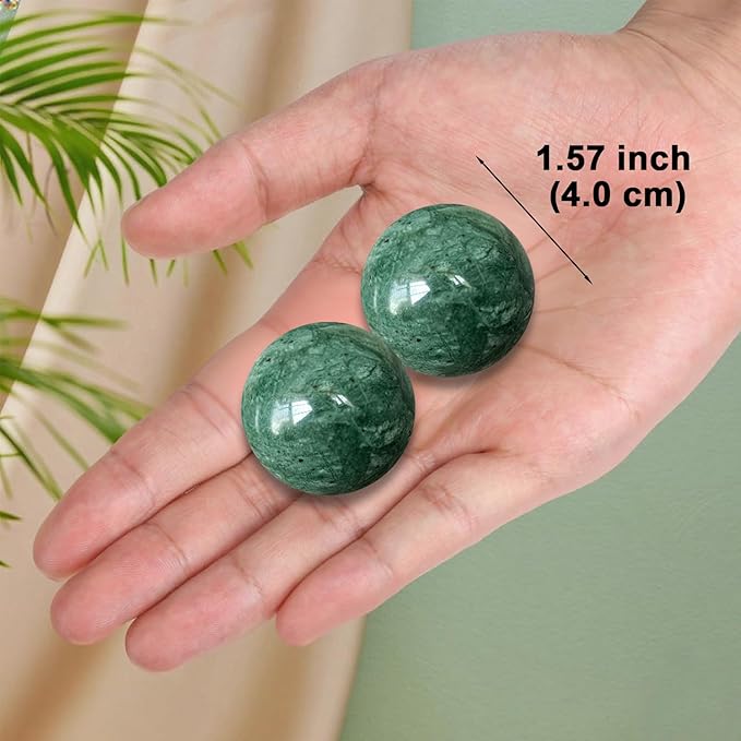 Traditional Chinese Baoding Balls, Marble Health Exercise Stress Relief Balls, Dark Green, 2-Piece Set (Dark Green, Small-1.38")