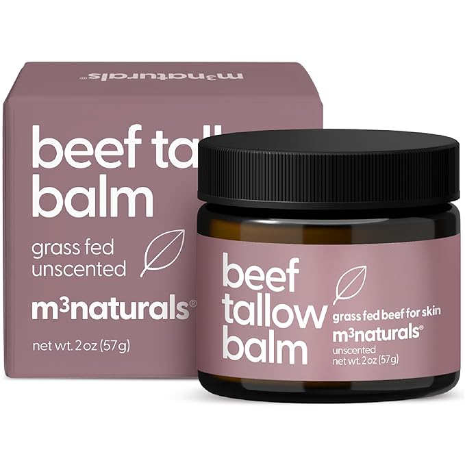 100% Unscented Grass Fed Beef Tallow for Skin, Body and Face | Fragrance Free Moisturizing Honey Balm with Cold-Pressed Olive Oil and Beeswax | Suitable For Dry, Sensitive & Irritated Skin, 2 oz (57g)