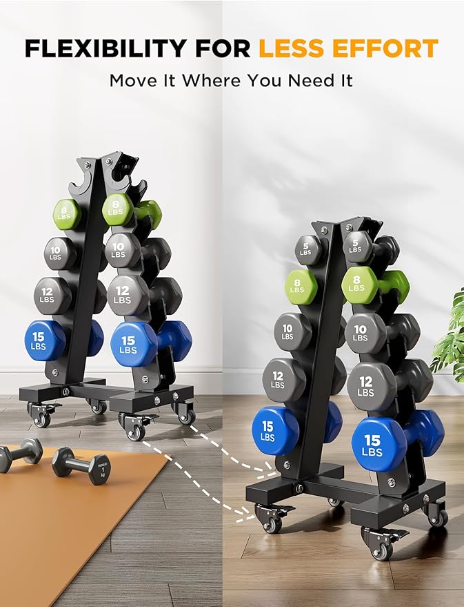 YOLEO Dumbbell Rack - 3 Tier & 5 Tier Compact Weight Rack for Dumbbell, Kettlebell, Barbell, Heavy Duty Weight Storage Organizer, Space-Saving Dumbbell Storage Stand Holder for Home Gym - 1100LBS Capacity (Rack Only)