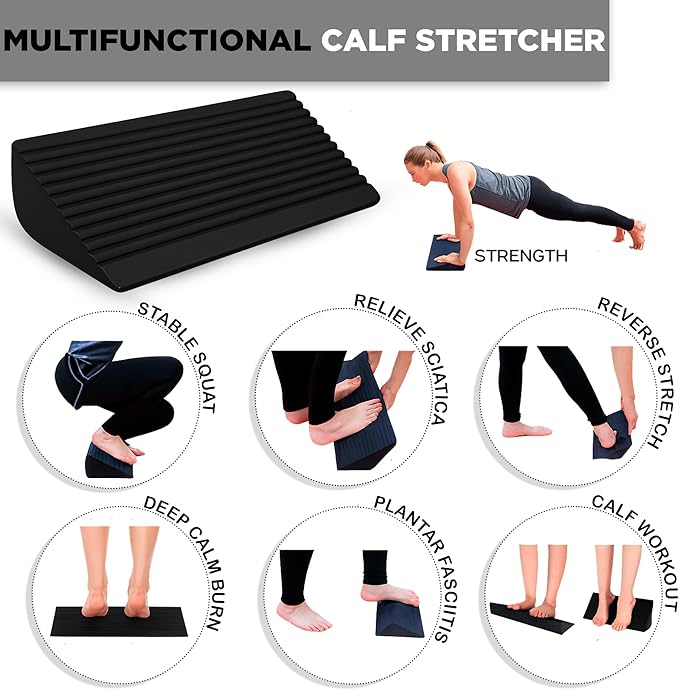 Slant Board for Calf Stretching | Achilles Stretch Board, Ankle Balance Board & Ankle Exerciser Strengthener for Relief of Plantar Fasciitis, Achilles Tendonitis & Calf Tightness | Calf Stretcher with 5 Resistance Bands & Carry Bag