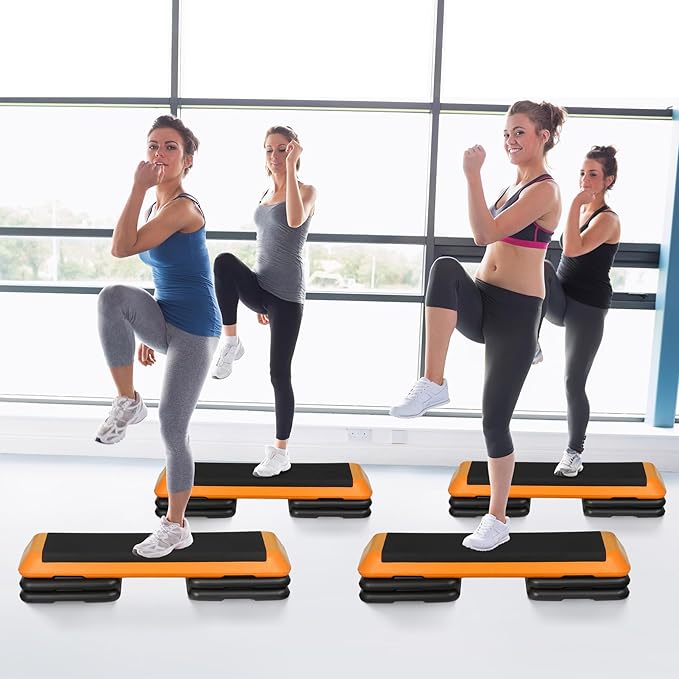 ZenStyle 43" Adjustable Aerobic Stepper Bench with 4/6/8 Inch Risers, Non-Slip Surface for Cardio, Strength Training & Home Fitness Workout
