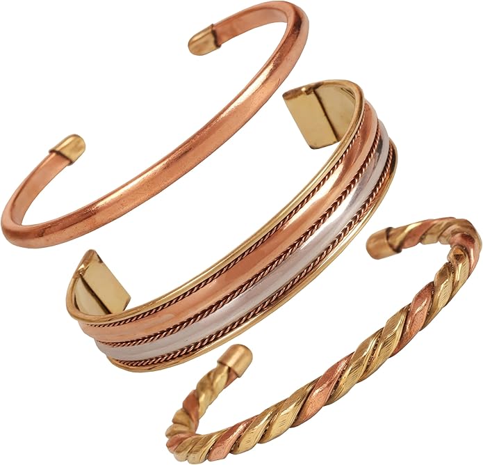 Copper Bracelet Tibetan Style. Hand Forged with Solid and High Gauge Copper Jewelry Cuff for Women Men. Combo of Different Designs
