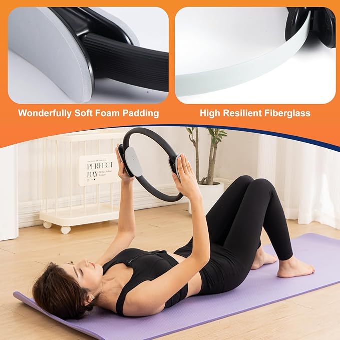 Tsikavo Pilates Ring, Pilates Ring Circle and Ball Set, 12 Inch Magic Circle Pilates Ring,9 Inch Small Exercise Ball,Resistance Bands Set, Home Pilates Equipment for Women