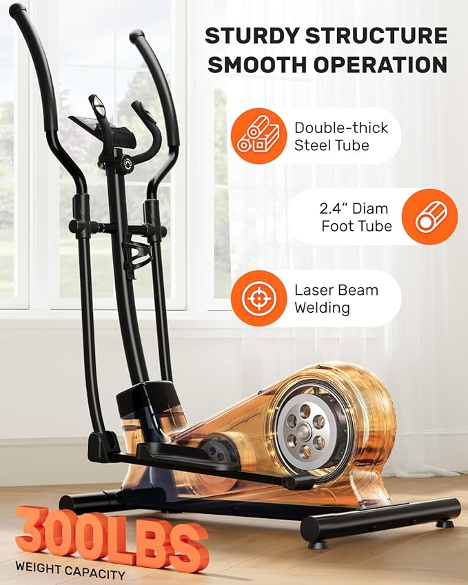 Caromix Elliptical Machine with Magnetic Resistance, Elliptical Exercise Machine for Home with LCD Monitor and Hyper-Quiet Magnetic Driving System, 300LBS Loading Capacity