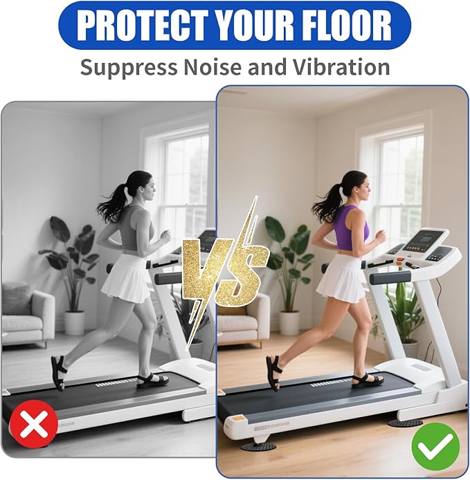 Treadmill Mat 6 Pcs, 4" x 4" x 0.2" Non-Slip Anti Vibration High Density Silicone Exercise Equipment Walking Mat for Carpet Floors, Hardwood, Concrete Floors and More (Round Shape)