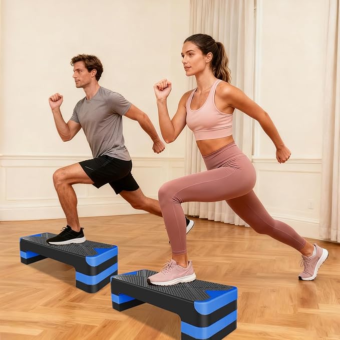 MIUDGIG 27" Exercise Workout Aerobic Step Platform Trainer, Adjustable Fitness 4-6-8in Exercise Stepper Workout with 4 Risers, Aerobics Stepper Workout Stepper for Home Gym Cardio Strength & Training