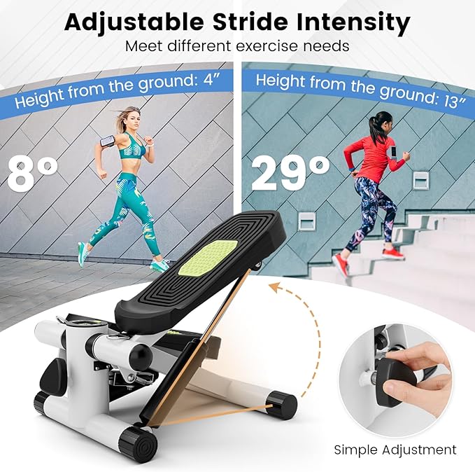 Mini Stair Steppers for Exercise at Home, Hydraulic Step Climber Machine with Resistance Bands & LCD Monitor, Portable Under Desk Stepper for Full Body Cardio Workout