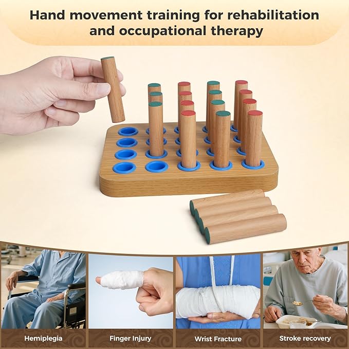 Stroke Training Equipment/Solid Wood Peg Board/Hand-Eye Coordination Trainer Designed for Elderly and Hemiplegia Patients to Improve Finger Flexibility Through Exercise