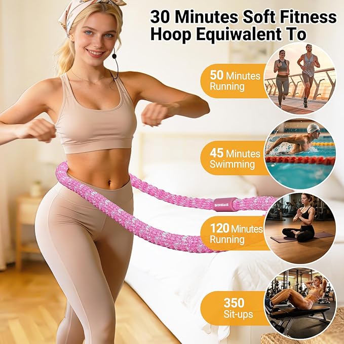 Soft Fitness Spring Hoop for Women Weight Loss, 3.3 lbs Weighted Exercise Infinity Hoop, Foldable and Portable Hula Circle Hoops for Home Travel