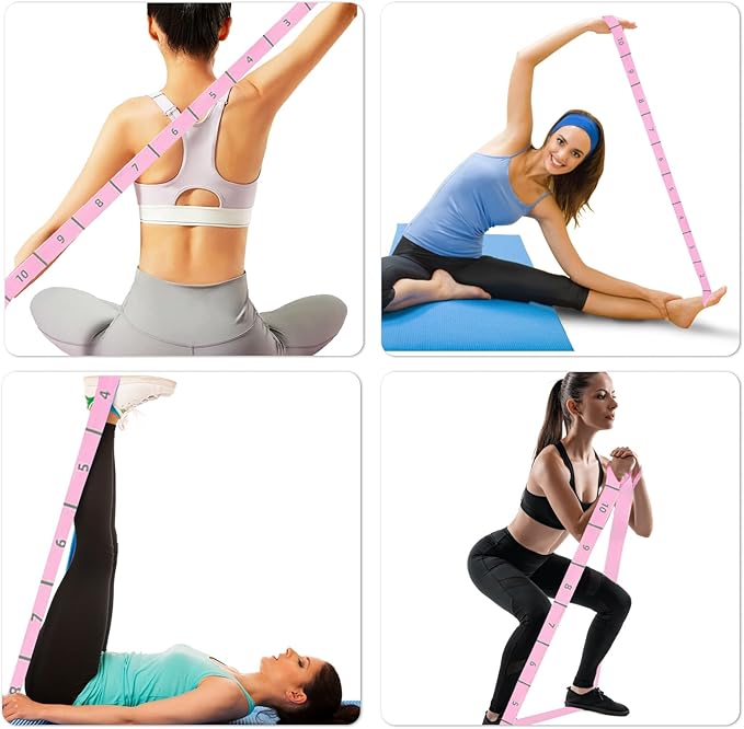 11 Loops Stretch Strap Stretch Band for Yoga Pilates Ballet Exercise and Gymnastics Non-Slip Fabric Resistance Band for Mobility Strength Training Leg Stretcher Belt Dance and Fitness