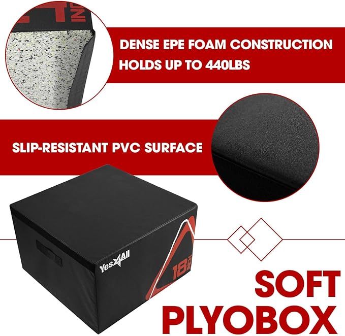 Yes4All Adjustable Soft Plyo Box, Jumping Trainer - For Plyometric Exercises and Conditioning, Multiple Height Variations