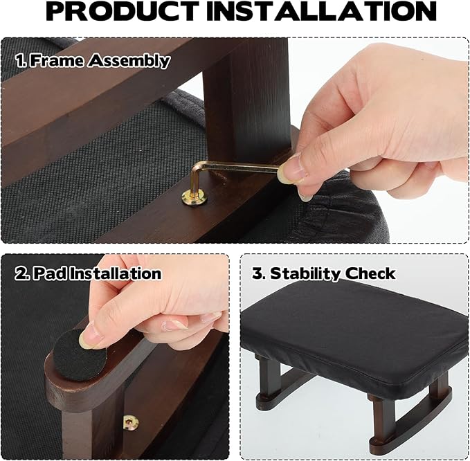 Walnut Prayer Kneeler with Thick Attached Cushion, Wooden Prayer Bench with Removable Washable Fabric Cover, Sturdy Kneeling Stool for Home Prayer and Meditation