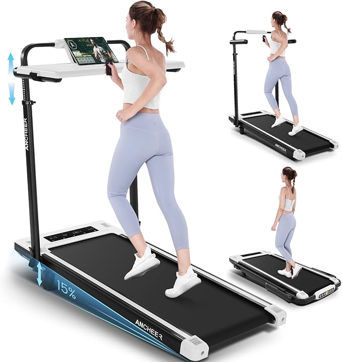 ANCHEER Treadmill with 12%/15% Incline, Folding Walking Pad with Handle Bar, 320-450lb Capacity Under Desk Foldable 3.5HP Treadmills for Home/Office/Gym,Installation-Free