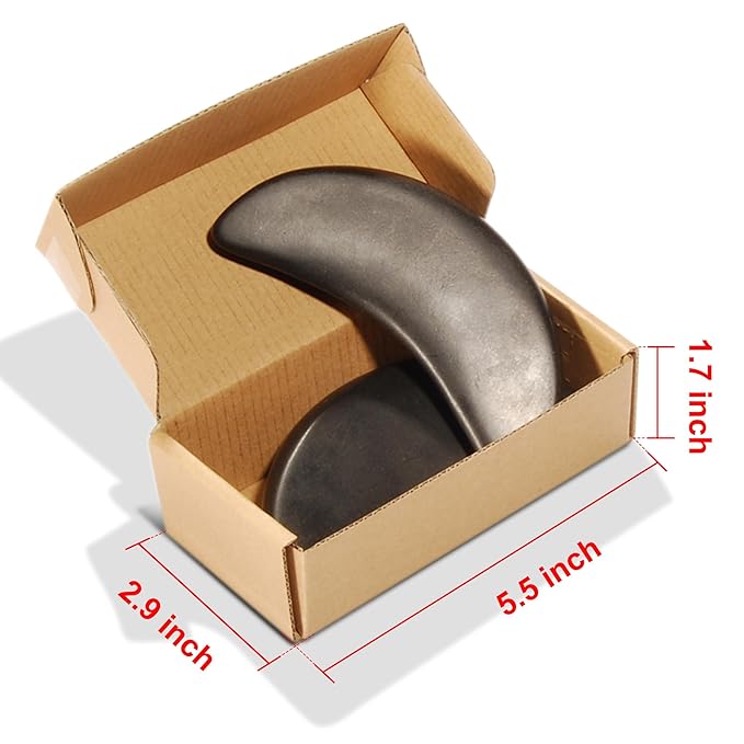 Master Massage 2-Piece Large Waning Moon Crescent Massage Stone Set – Arc Curved Hot Stones for Deep Tissue Therapy, Gua-Sha & Pressure Point Massage – Black Basalt Rock Tool Pack