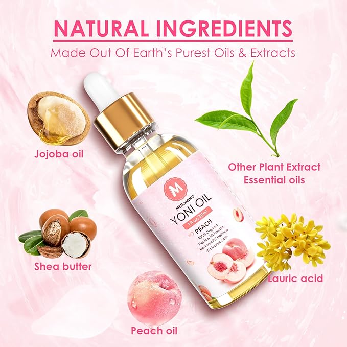 2 Pack Yoni Oil for Women, Organic Peach Feminine Care Product, 100% Natural Yoni Essential Oil, 1 fl oz/30ml/pc