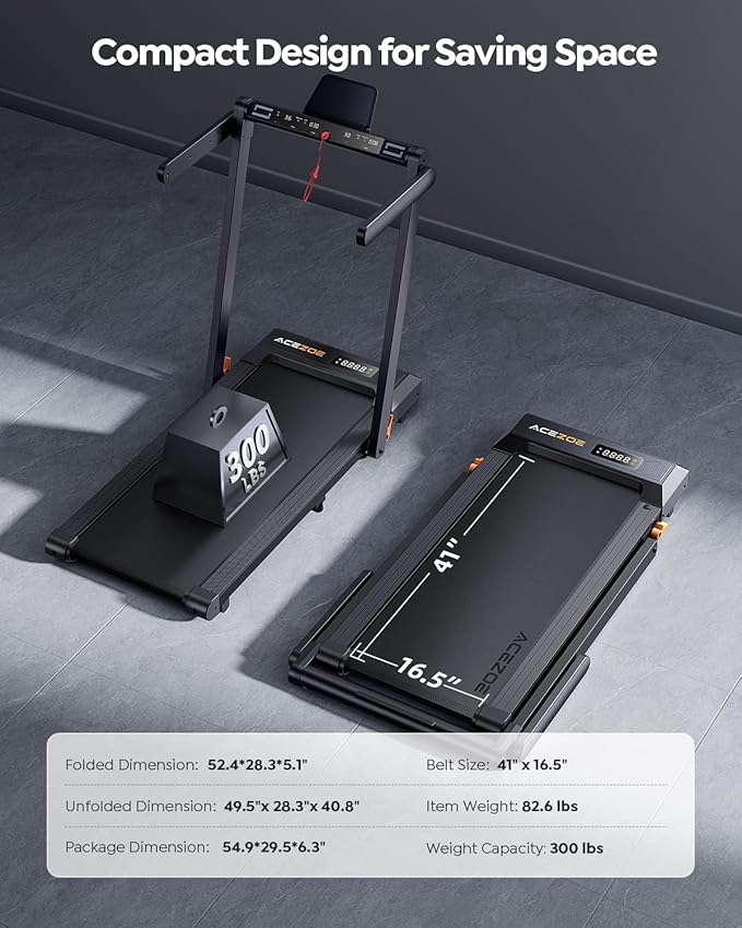 Foldable Treadmill with 0-15% Incline and Handle Bar, 2.5HP Treadmills for Home, Under Desk Treadmill with 300LBS Capacity, Walking Pad with Speaker, APP/Remote Control