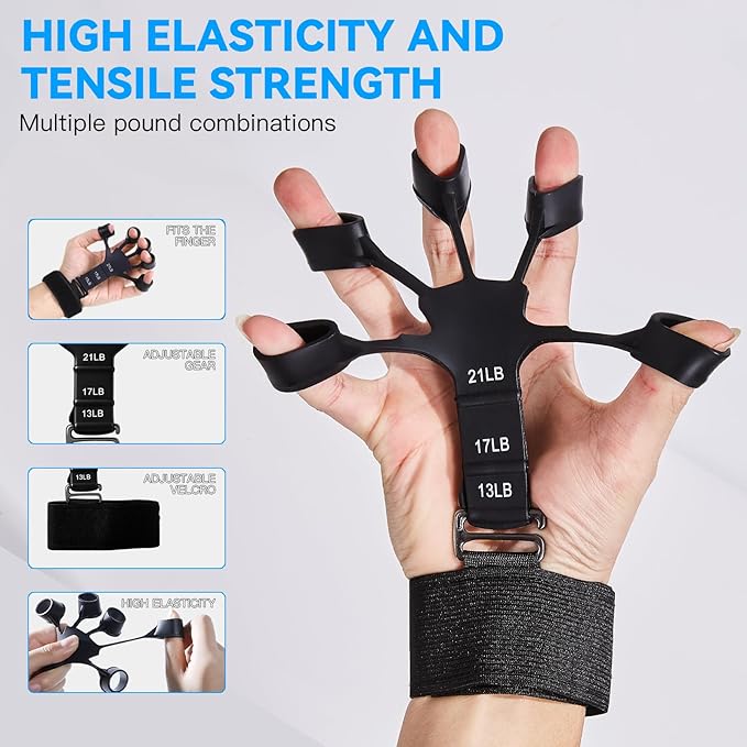 7PCS Grip Strength Trainer Kit, 2 Adjustable Forearm Resistance Grips, Finger Stretchers, Grip Ring, Hand Squeeze Ball, Finger Exercises, User Manual, Suitable for Hand Training, Suitable for Everyone