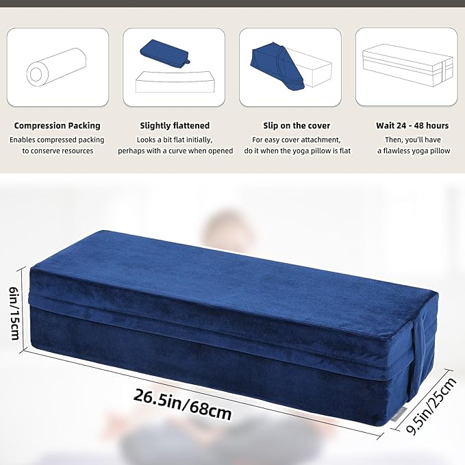 GOFORIT Yoga Bolster Pillow for Meditation and Support，Rectangular Meditation Pillow for Restorative Yoga，26.5"X9.5" X6"
