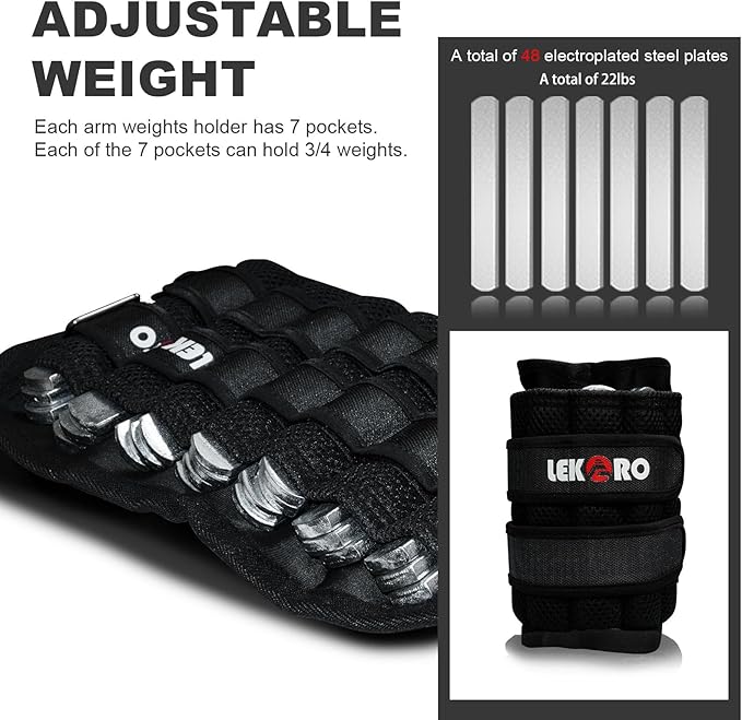 Ankle Weights Wrist Weights for Men Women, 1 Pair Adjustable Removable Steel Weighted Plates Arm Leg Weights for Walking Running Pilates, Fitness Weights