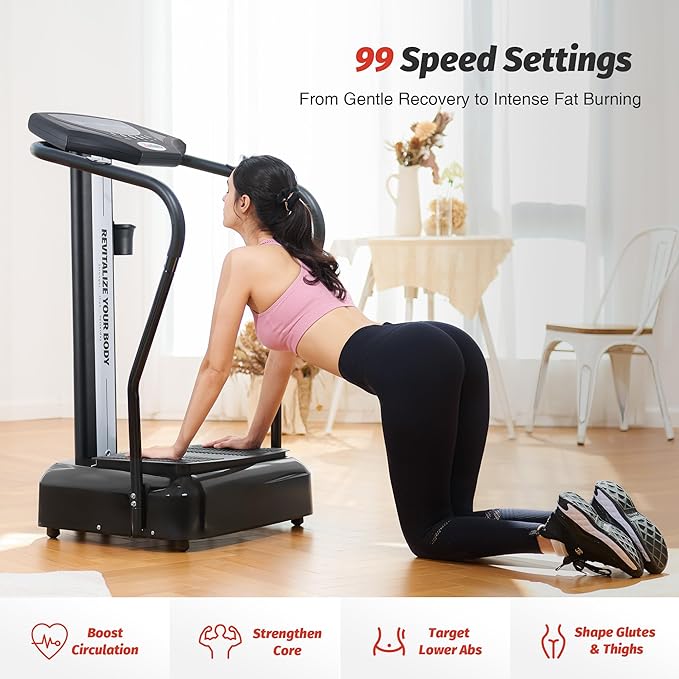 ZELUS Vibration Plate Exercise Machine with Handles, Vibration Plate for Lymphatic Drainage with 2 Resistance Bands (3 Preset Modes 99 Levels)