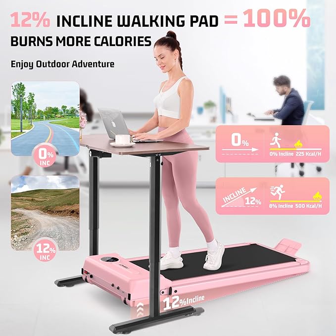 FUNMILY Upgrade Walking Pad Folding Treadmill with 12%/15% & Handle Bar, 3.5HP Foldable Under Desk Compact Treadmills for Home/Office/Gym, 400+lb Capacity, Shock Absorption