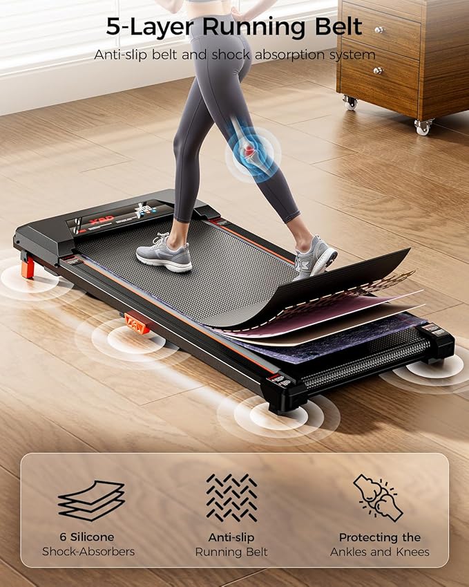 Walking Pad Treadmill,XBD Incline Walking Pads Under Desk 330 Lbs Capacity,2.5HP Portable Treadmill for Home,Remote Control and LED Display