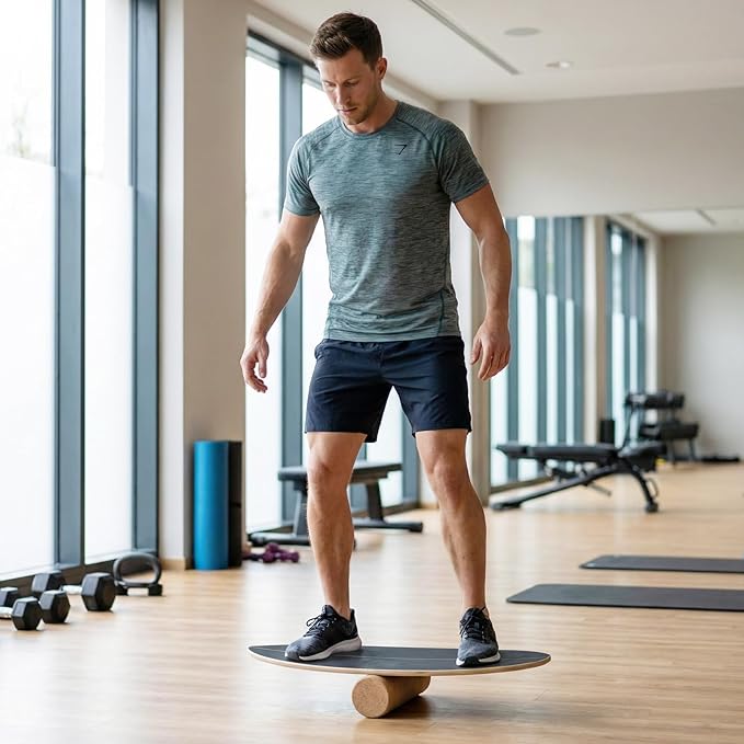 GYMAX Balance Board for Adults, 330LBS Wobble Boards with Storage Rack, Wooden Exercise Balancing Stability Trainer for Improve Balance, Surfing, Skate, Yoga, Skateboarding