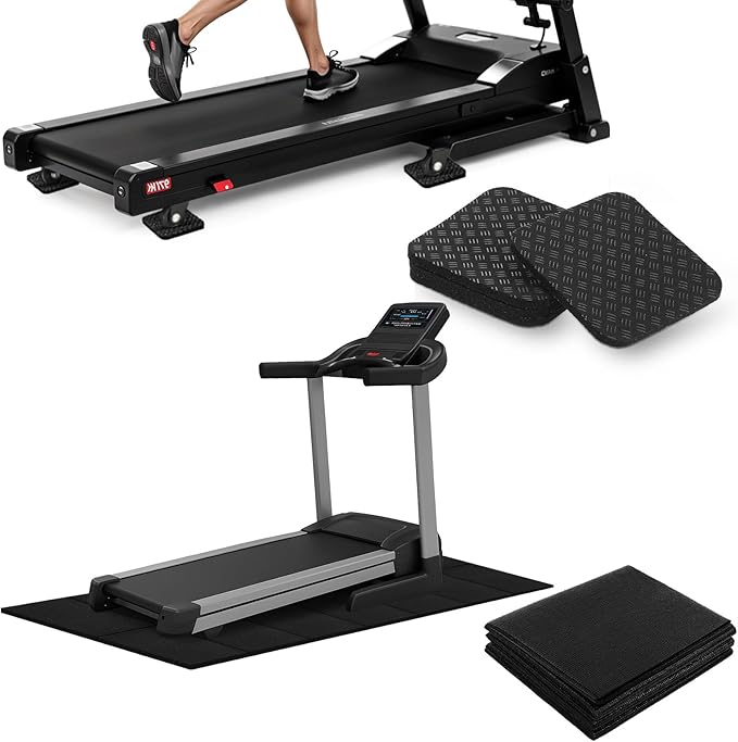Walking Pad 68×24 Inch and 4PCS Square Treadmill Mat Pads Hardwood Floor Protection Non-Slip Double-Sided Pads Noise Shock Absorption for Treadmill Walking Pad Bike Exercise Equipment