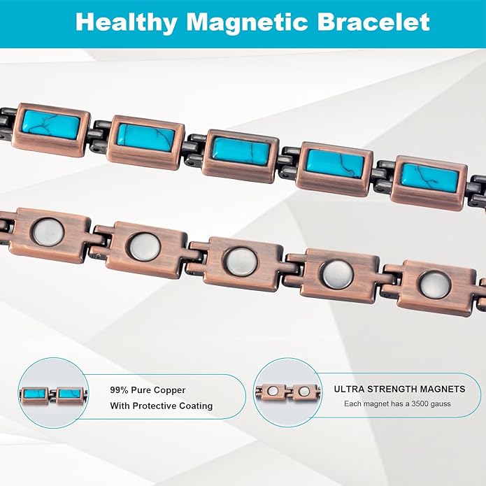 Copper Bracelets for Women, Pure Copper with Colored Turquoise Bracelet, 3500 Gauss Magnets, Fashion Jewelry（FUTI-1）
