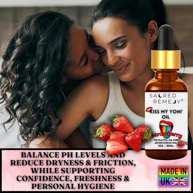 [Strawberry] KMY Premium Moisturising, Smoother, Softer, Non-Sticky, Self Care Massage Oil. Non-Greasy Formula for Ultimate Comfort. Vegan, Natural, Organic. Gay/Lesbian Pride