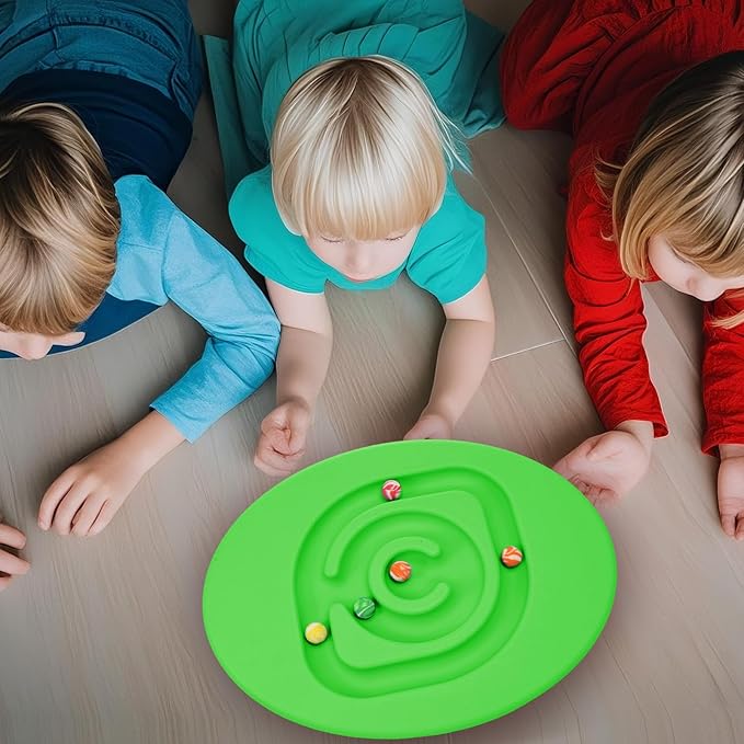 Kids Maze Balance Board Plastic Wobble Rocker Balance Board with Mini Balls Load 170lb for Balancing Exercise Equipment Game Boys Girls Physical Therapy 18.5 x 14.57 Inch(Green,Round)