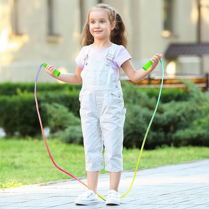 12 Pack Kids Jump Rope, Colorful Gradient Nylon Skipping Ropes for Children, 7.55FT Adjustable Length, Plastic Handles, Lightweight Skipping Ropes for Schools, Parties, and Outdoor Play