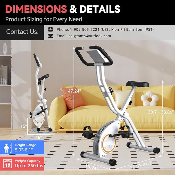 Foldable Exercise Bike for Small Apartments, Stationary Bikes for Home, Indoor Portable Cycling Bike with 16-Level Magnetic Resistance, 260LBS Capacity, 5.5 LBS Flywheel, for Small Space Workout 816