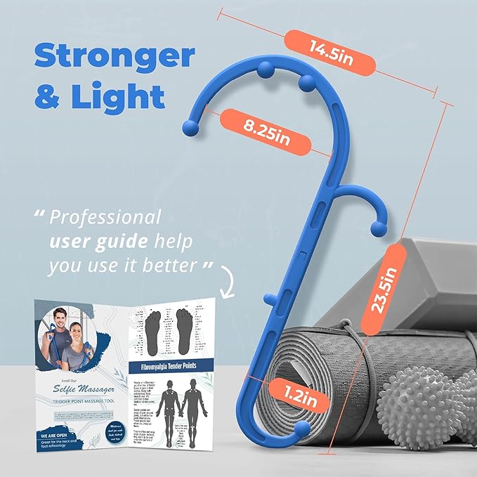 Massage Trigger Point Cane, Body Deep Tissue, Handheld Back, Neck, Shoulder, Leg and Feet Massager Rod, Muscle Release Tool Self Massage Hook Cane for Women & Men, Blue