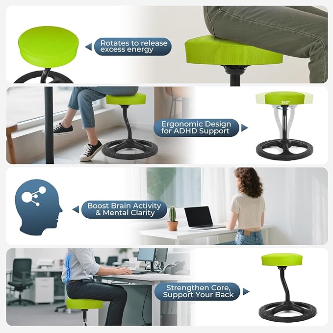 ADHD Chair for Kids, Yoga Chairs for Adults, Wobble Stool Active Flexible Seating Desk Chair with Non-Slip Base and Washable Seat Cover for Stability, Balance, Yoga, Office, School, Classroom