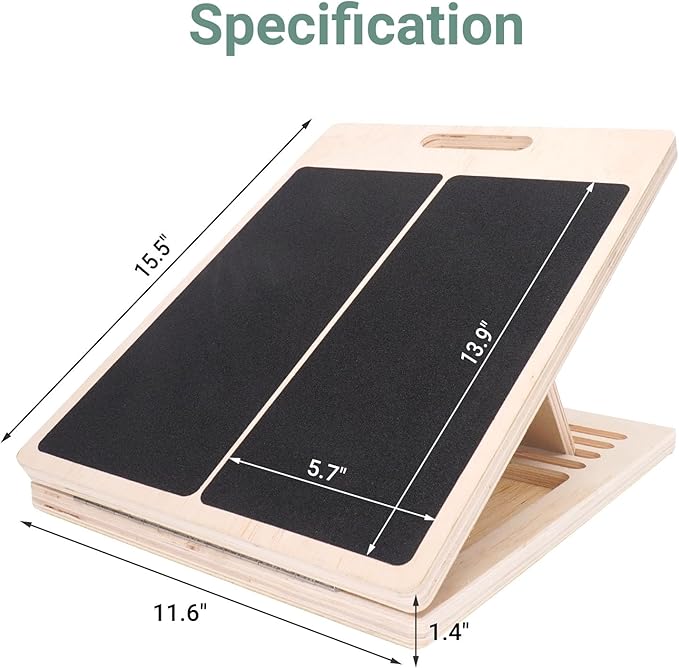 Portable Wooden Slant Board for Calf Stretching, Adjustable 5-Angle Incline Board for Ankle, Heel & Foot Exercise, 400lb Capacity, Includes Training Poster