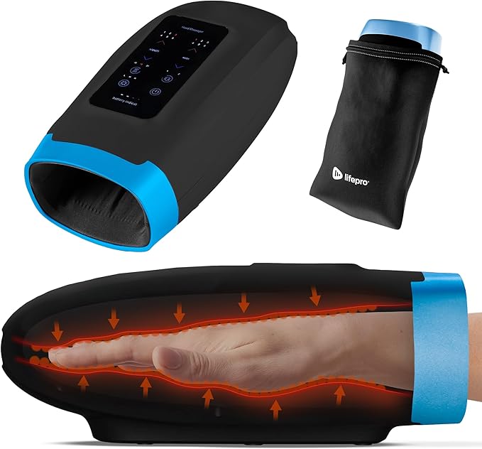 LifePro Legra Plus Hand Massager with Heat and Compression - Finger, Wrist, and Palm Massager with 5 Modes - Pressure Point Therapy for Sensitive Hands, Relaxation, and Comfort