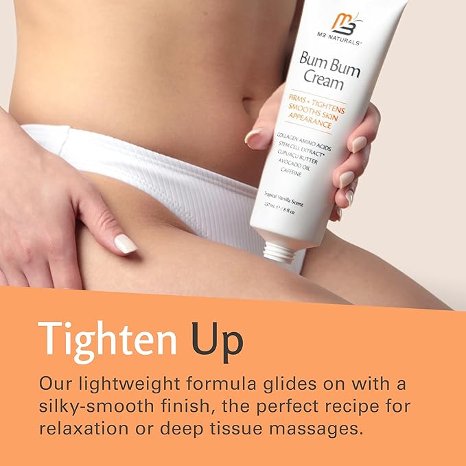 Bum Bum Cream with Lemon Vanilla Scent, 2-in-1 Skin Care Cellulite Treatment & Massage Lotion, Non-Greasy Skin Tightening for Firm Butt, Belly, and Thighs with Cupuaçu, Collagen, and Caffeine, 8 Fl Oz