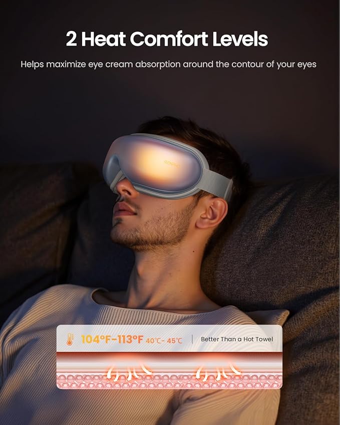 RENPHO Eye Massager with Heat, Birthday Valentines Day Gifts, Migraine Massager with Remote, Compression, Silent Mode, Bluetooth, Heated Sleep Mask for Strain Relief, Stye Eye, Improve Sleep