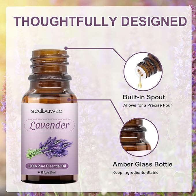 Sedbuwza Vanilla Lavender Essential Oil Set, Vanilla Fragrance Oil Lavender Scent Oil Set for Diffuser, Aromatherapy, Massage, Soap, Candle Making 2 x 10 ml