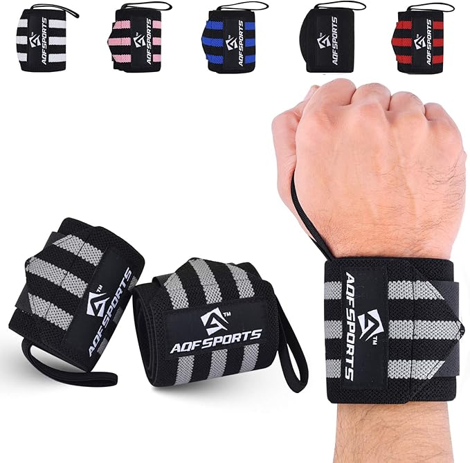 AQF Wrist Wraps for Weightlifting - USPA & IPL Approved 18" Gym Wrist Support with Thumb Loop - Heavy Duty Lifting Wrist Straps for Fitness, Workout, Powerlifting, & Bodybuilding (Pair)