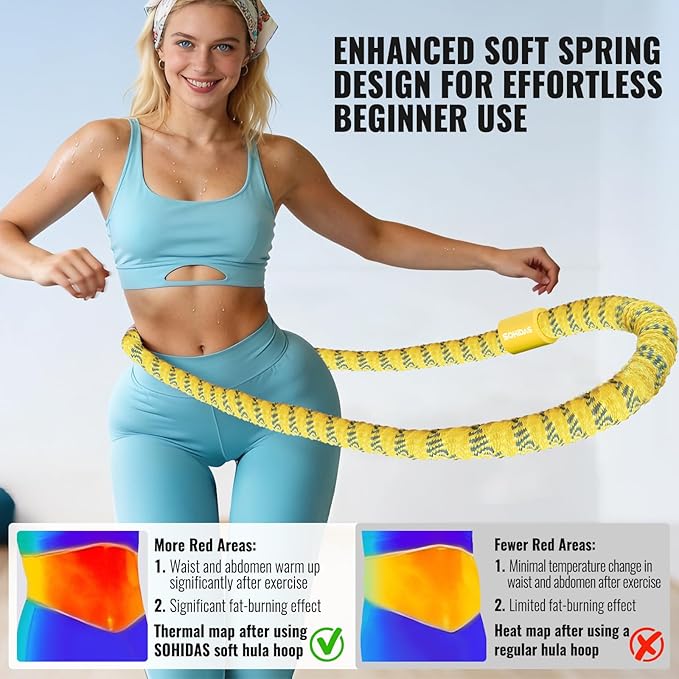 Soft Hula Hoop for Adults 3.3lb Weighted Hula Hoops for Women Weight Loss Pilates Equipment Infinity Hoop Soft Spring Weighted Hoop for Adults Women Beginners Kids Home Travel Gym