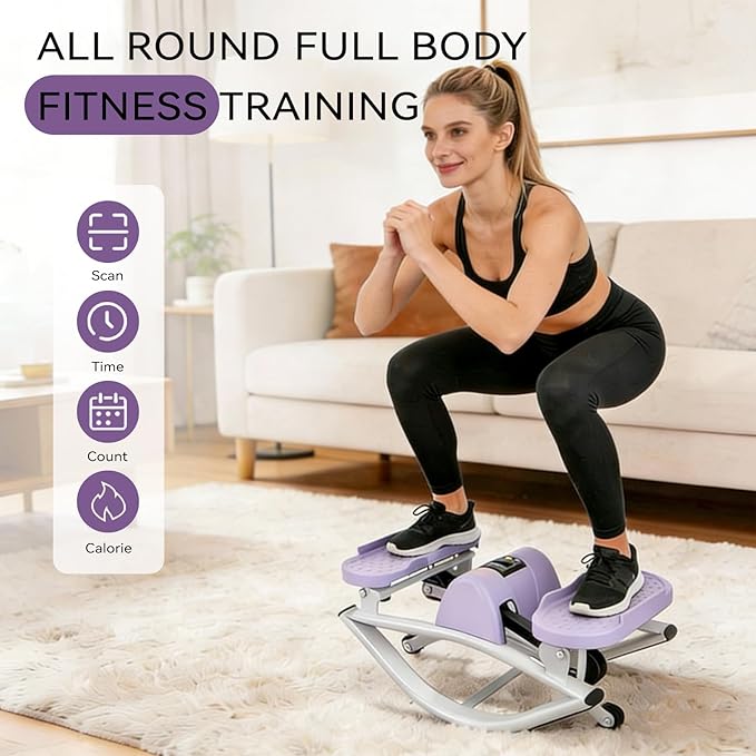 Lateral Rocking Fitness Stepper for Home Workout, Low-Impact Rock Stepper Protects Knees & Joints, Portable Compact Side-to-Side Stepper for Legs, Glutes & Abs Training