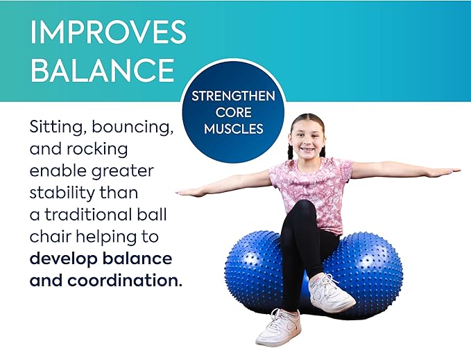 BouncyBand Peanut Shaped Stability Ball – 36” x 20”, Holds up to 350lbs – Improve Balance and Focus with The Sensory Play Tool
