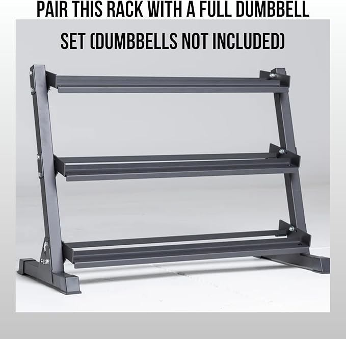 Rep Fitness Dumbbell Rack | 3-Tier Compact Holder | Fits Sets 5-50 lb | Weight Storage Stand | Rubber Hex Organizer | Free Weights Shelf | Heavy Duty Steel Frame | Gym Equipment for Home (Metallic Black)