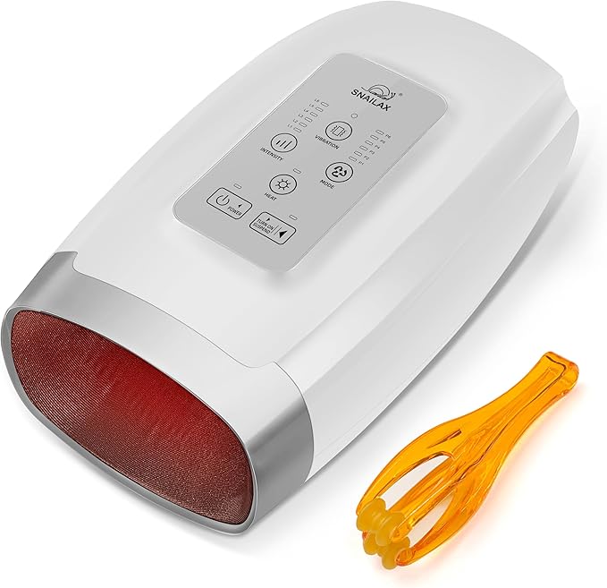 Snailax Cordless Hand Massager Machine,Electric Hand Massager with Heat,Vibration, Compression, White