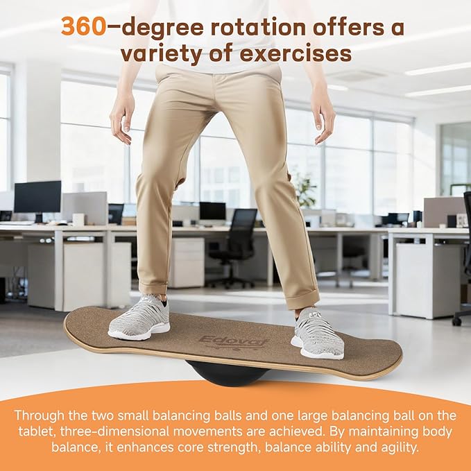 Balance Board For Adults & Kids Wobble Board Core Strength Trainer - Standing Desk Exercise Portable Fitness Equipment Wooden Balance Board For Indoor & Outdoor