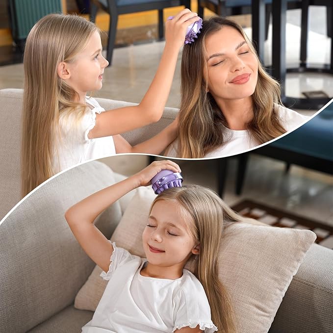 2 in 1 Scalp Massager Hair Growth,Scalp Scrubber with Soft Silicone Bristles for Dandruff Removal,Shampoo Brush for Exfoliation,Head Massager for Both Wet and Dry Use (Purple) ﻿