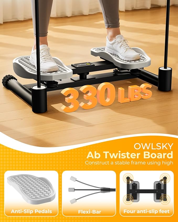 OWLSKY Waist Twister Machine Exercise, Ab Twist Board with 330 lbs Weight Capacity, Abs Workout, 20dB Home Gym Equipment for Women Men